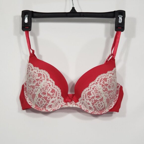 "M" Brand Orange Padded Underwire Bra with white lace Size 34C adjustable straps - Picture 1 of 3